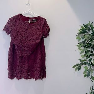 Lulus 2 piece burgundy lace Crop top and skirt